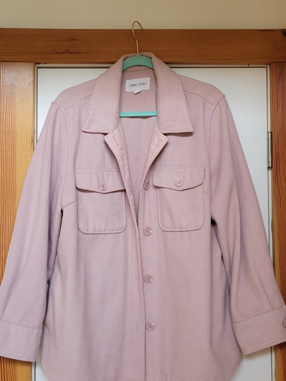 Tribal Jeans Shacket Women's Light Pink Button-Front Wool Blend - Picture 1 of 5